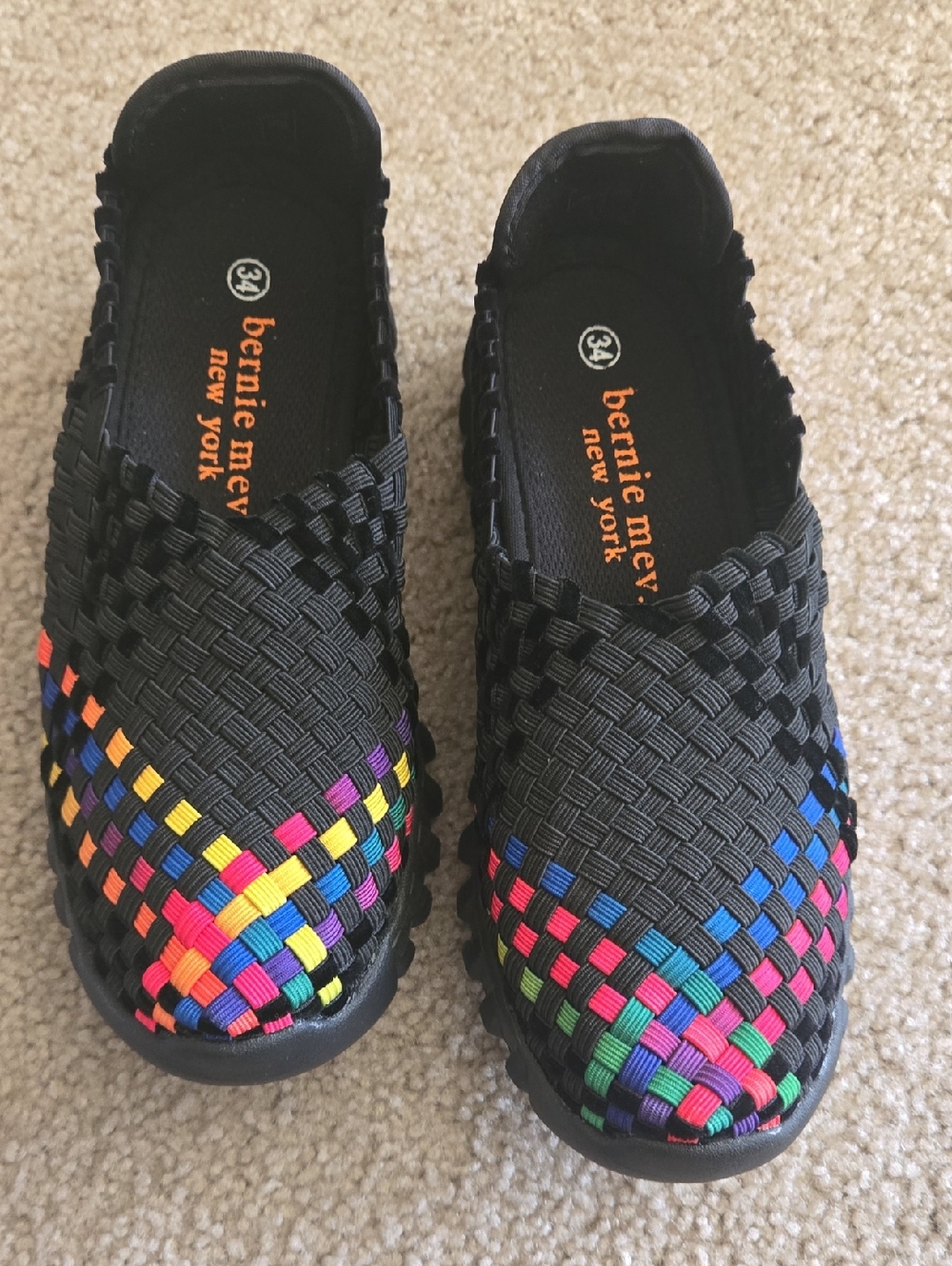 Bernie Mev Kids' Black Woven Slip-On Shoes with Rainbow Accents